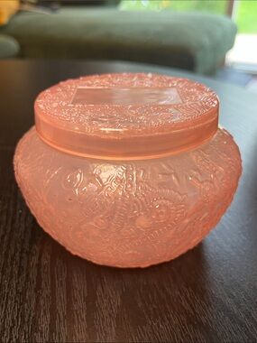 Vintage Style Pink Flashed Powder Jar Storage Container Lidded Dish